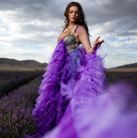 SAMPLE GOWN "EVE" Lavender Ruffle Woodland Princess Wedding Ballgown Set - Picture 11 of 13